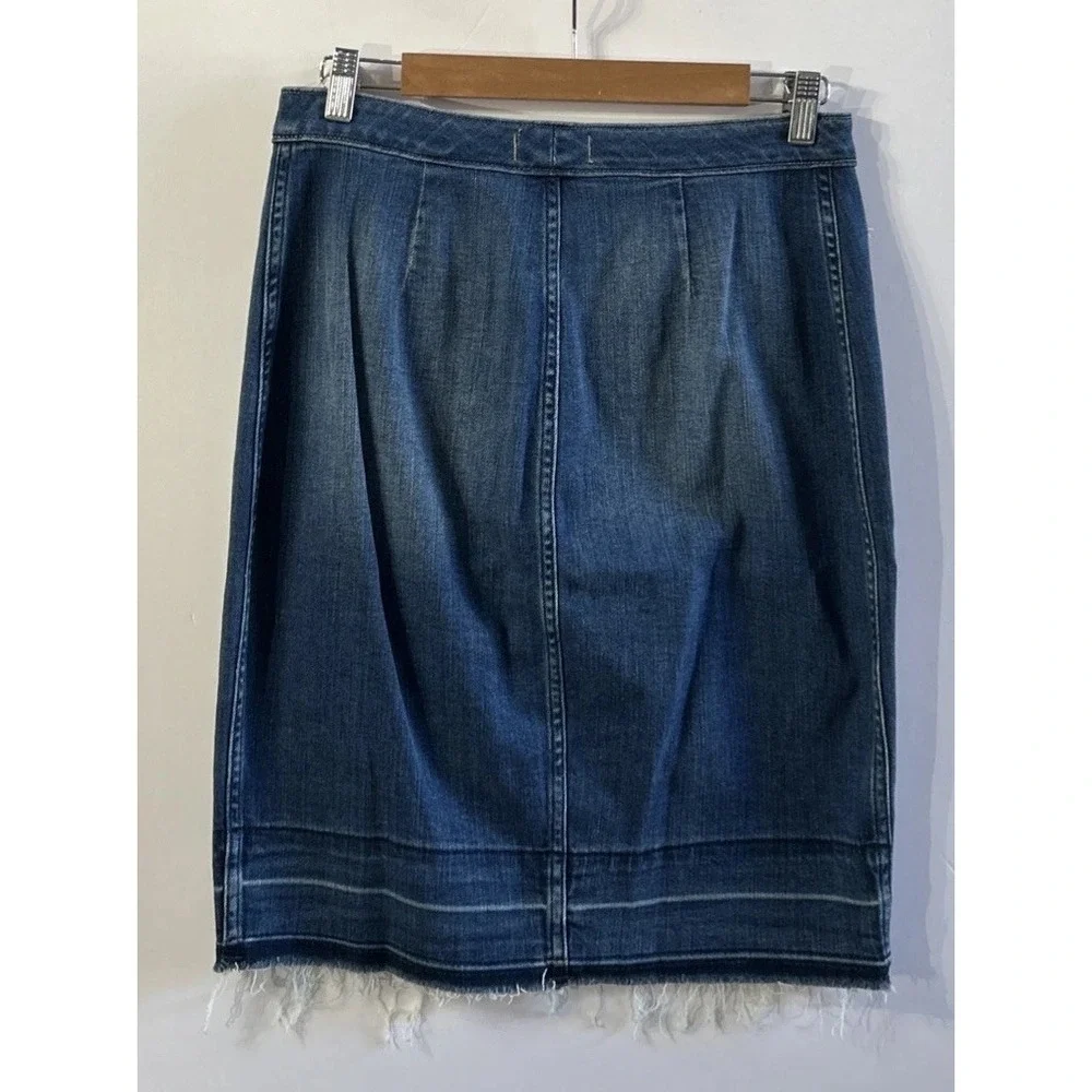 Abercrombie & Fitch Y2K Button Front Denim Skirt Women's Blue Soft Frayed Hem 29